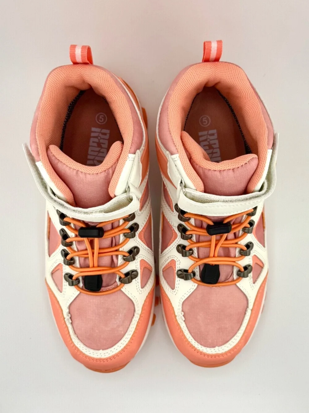 R Cord Hiking Boots/Big Kids/High Top/Drawstring/Peach & White/Waterproof/Sz 5
